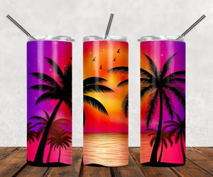 Palm Trees with Pink & Purple Sunset Tumbler