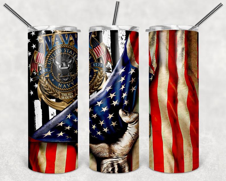 US Navy with American Flag Tumbler